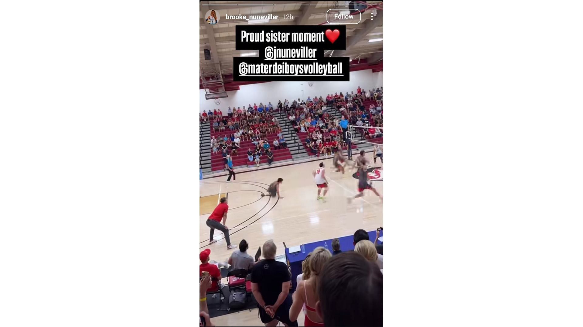 Screenshot of Nuneviller's Instagram story featuring her brother's volleyball team (Image via: Nuneviller's Instagram)